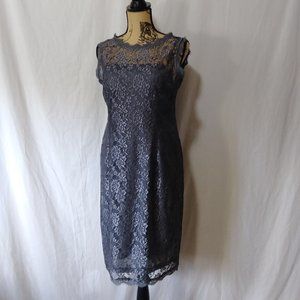 Liliana Sleeveless Scoop Neck Gray Lace Knee Length Pencil Dress Size 10